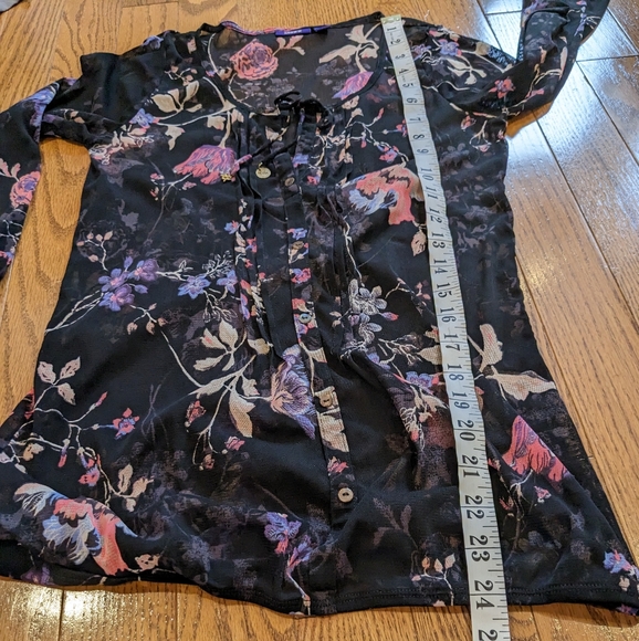 MEXX Floral Sheer Black Blouse 3/4 sleeve Size S Small - Picture 7 of 8